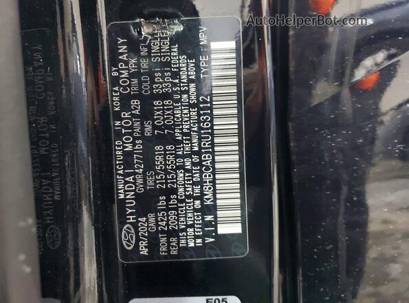 KM8HBCAB1RU163112 2024 HYUNDAI KONA Black VIN კოდის სტიკერის ხედი