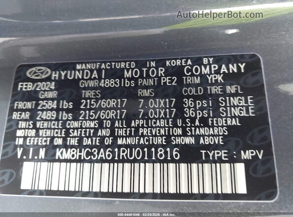 KM8HC3A61RU011816 2024 HYUNDAI KONA ELECTRIC Gray 