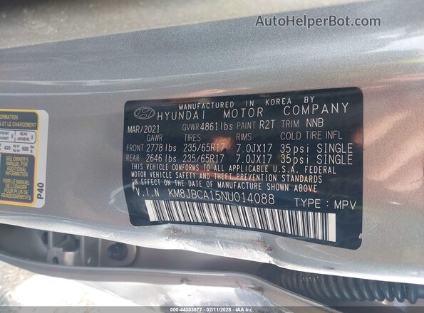 KM8JBCA15NU014088 2022 HYUNDAI TUCSON HYBRID Silver 