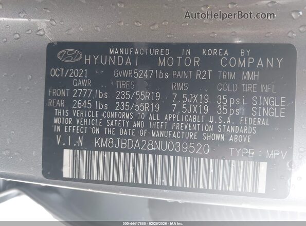 KM8JBDA28NU039520 2022 HYUNDAI TUCSON PLUG-IN HYBRID Silver Вид підкапотного простору