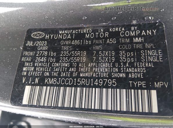 KM8JCCD15RU149795 2024 HYUNDAI TUCSON HYBRID Gray Vista del compartimento del motor