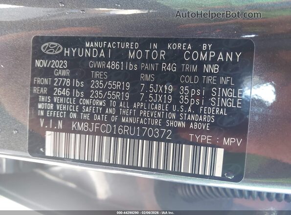 KM8JFCD16RU170372 2024 HYUNDAI TUCSON HYBRID Gray Widok komory silnika