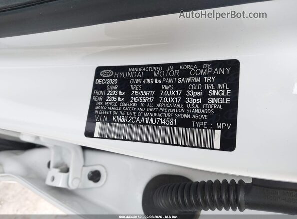 KM8K2CAA1MU714581 2021 HYUNDAI KONA White 