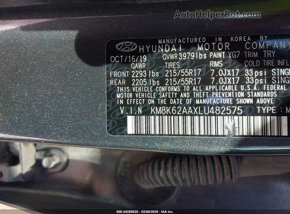 KM8K62AAXLU482575 2020 HYUNDAI KONA Gray 