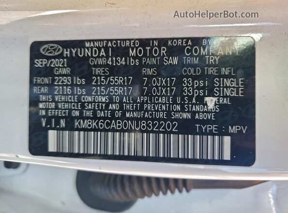 KM8K6CAB0NU832202 2022 HYUNDAI KONA Белый Вид подкапотного пространства