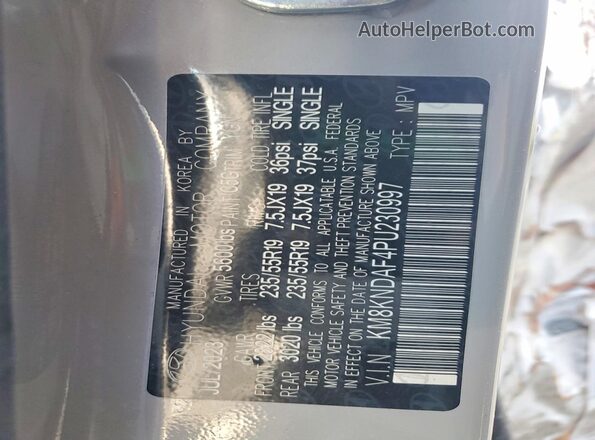 KM8KNDAF4PU230997 2023 HYUNDAI IONIQ Gray VIN կոդի պիտակի տեսք