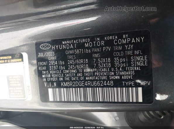 KM8R2DGE4RU662448 2024 HYUNDAI PALISADE Gray Widok komory silnika