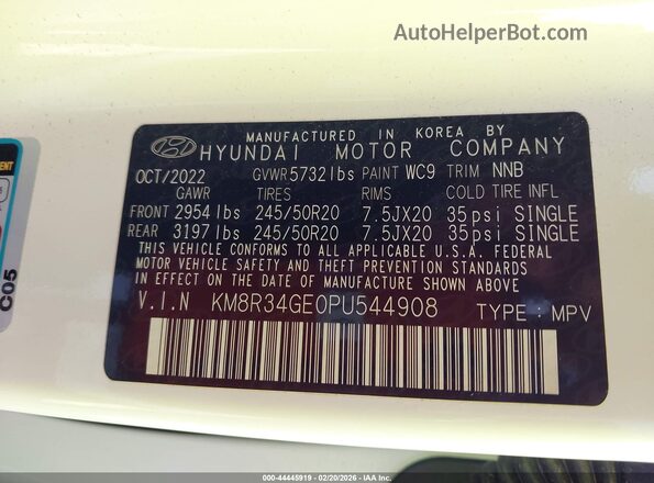 KM8R34GE0PU544908 2023 HYUNDAI PALISADE White Շարժիչի բաժամունքի տեսք