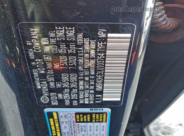 KM8R4DHE3LU103764 2020 HYUNDAI PALISADE Blue Вид наклейки з VIN-кодом