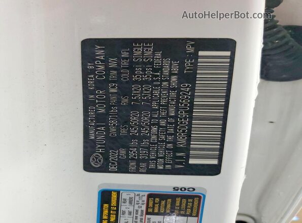KM8R5DGE9PU569249 2023 HYUNDAI PALISADE White Vista de la etiqueta del VIN