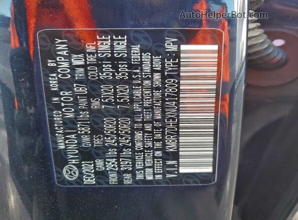 KM8R7DHEXNU417809 2022 HYUNDAI PALISADE Black Widok naklejki z numerem VIN