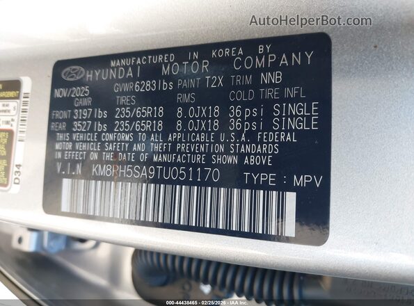 KM8RH5SA9TU051170 2026 HYUNDAI PALISADE HEV Silver 