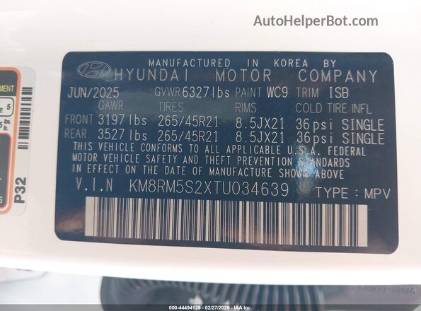 KM8RM5S2XTU034639 2026 HYUNDAI PALISADE White Widok komory silnika