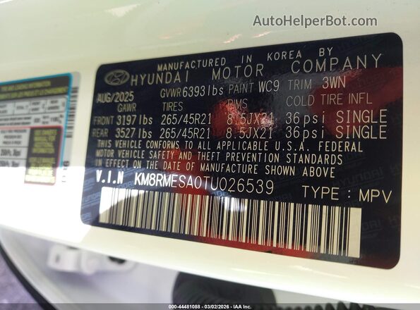 KM8RMESA0TU026539 2026 HYUNDAI PALISADE HEV White 