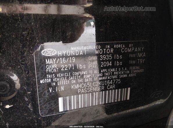 KMHC65LC2KU164775 2019 HYUNDAI IONIQ HYBRID Черный 