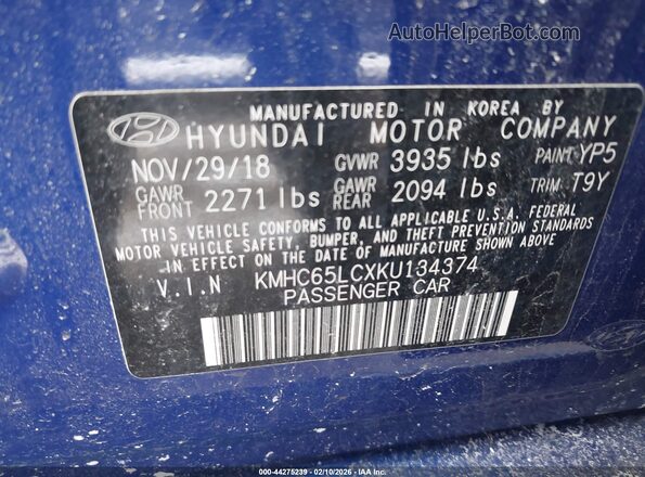 KMHC65LCXKU134374 2019 HYUNDAI IONIQ HYBRID Blue ძრავის განყოფილების ხედი
