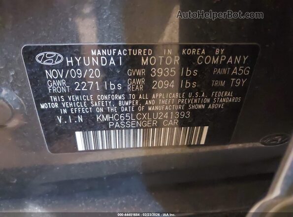 KMHC65LCXLU241393 2020 HYUNDAI IONIQ HYBRID Черный 