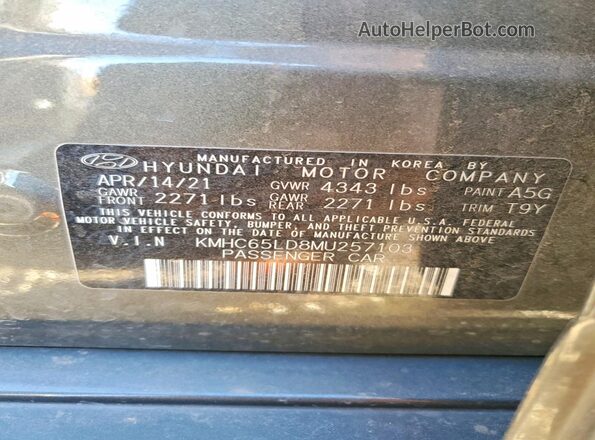 KMHC65LD8MU257103 2021 HYUNDAI IONIQ Charcoal VIN կոդի պիտակի տեսք