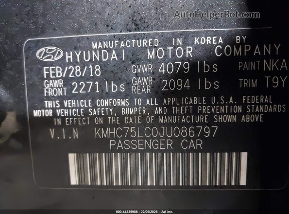 KMHC75LC0JU086797 2018 HYUNDAI IONIQ HYBRID Black 
