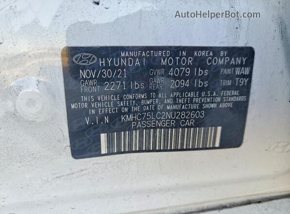 KMHC75LC2NU282603 2022 HYUNDAI IONIQ White 