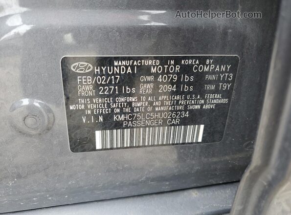 KMHC75LC5HU026234 2017 HYUNDAI IONIQ Gray Vista del compartimento del motor