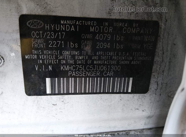 KMHC75LC5JU061300 2018 HYUNDAI IONIQ HYBRID Белый 