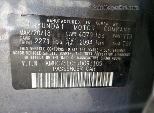 KMHC75LC5JU091185 2018 HYUNDAI IONIQ Charcoal Widok naklejki z numerem VIN