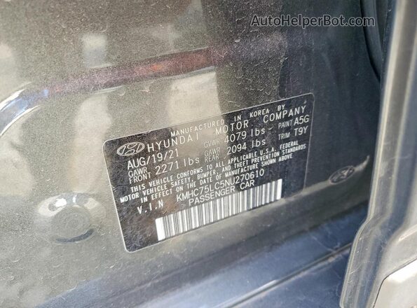 KMHC75LC5NU270610 2022 HYUNDAI IONIQ Charcoal Widok naklejki z numerem VIN