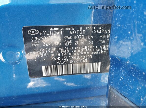 KMHC75LC7HU048199 2017 HYUNDAI IONIQ HYBRID Blue ძრავის განყოფილების ხედი