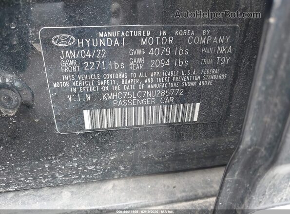 KMHC75LC7NU285772 2022 HYUNDAI IONIQ HYBRID Black Вид підкапотного простору