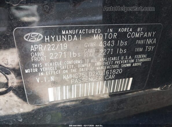 KMHC75LD2KU161820 2019 HYUNDAI IONIQ PLUG-IN HYBRID Black ძრავის განყოფილების ხედი
