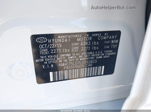 KMHC75LD7LU192823 2020 HYUNDAI IONIQ PLUG-IN HYBRID White 