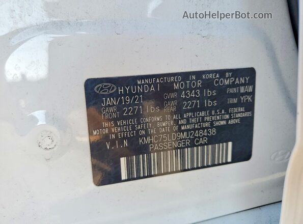 KMHC75LD9MU248438 2021 HYUNDAI IONIQ Белый Вид подкапотного пространства