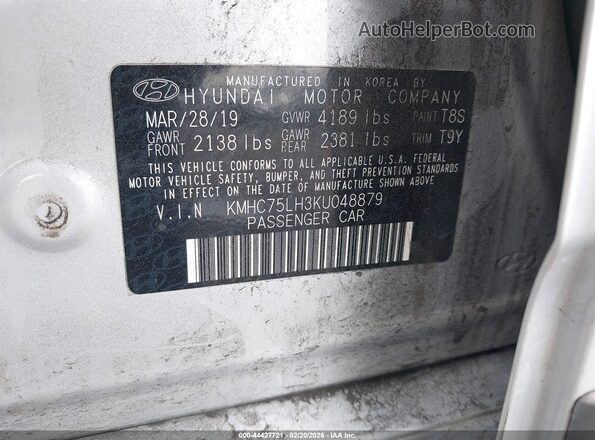 KMHC75LH3KU048879 2019 HYUNDAI IONIQ ELECTRIC Silver Widok komory silnika