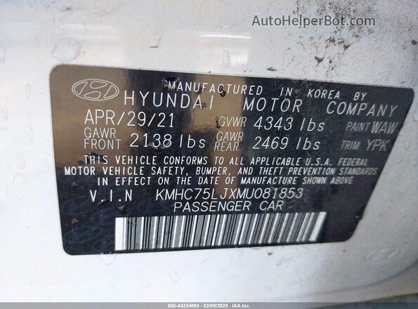 KMHC75LJXMU081853 2021 HYUNDAI IONIQ ELECTRIC White Engine compartment view