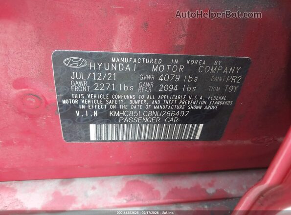 KMHC85LC8NU266497 2022 HYUNDAI IONIQ HYBRID Красный Вид подкапотного пространства