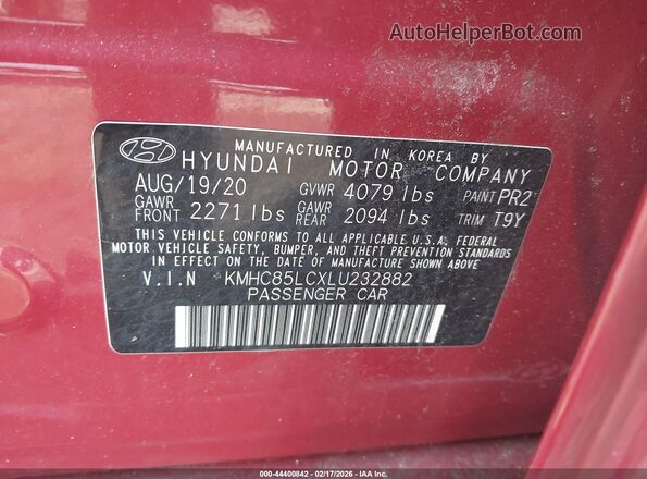 KMHC85LCXLU232882 2020 HYUNDAI IONIQ HYBRID Red 