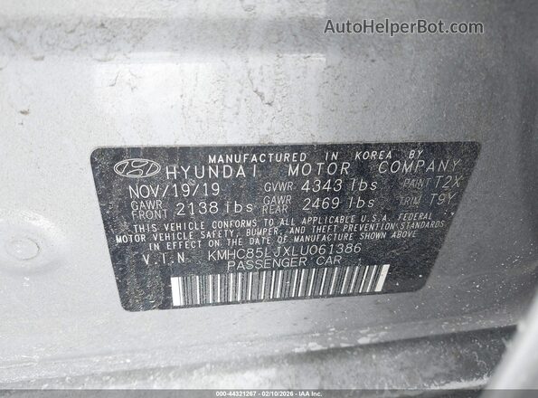 KMHC85LJXLU061386 2020 HYUNDAI IONIQ ELECTRIC Silver Vista del compartimento del motor