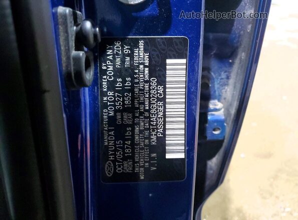 KMHCT4AE8GU028360 2016 HYUNDAI ACCENT Blue VIN sticker view
