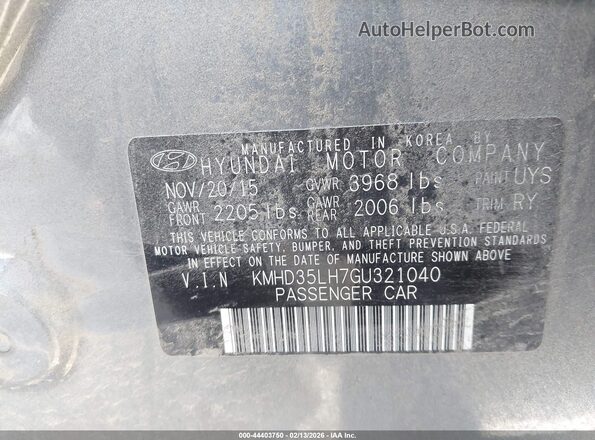 KMHD35LH7GU321040 2016 HYUNDAI ELANTRA GT Gray Widok komory silnika