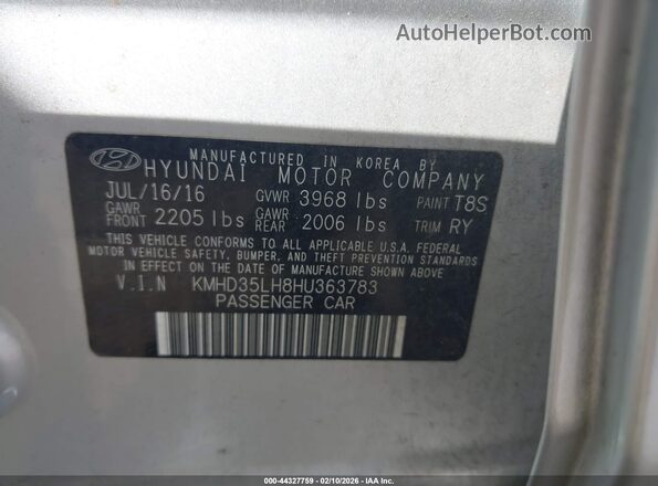 KMHD35LH8HU363783 2017 HYUNDAI ELANTRA GT Silver ძრავის განყოფილების ხედი