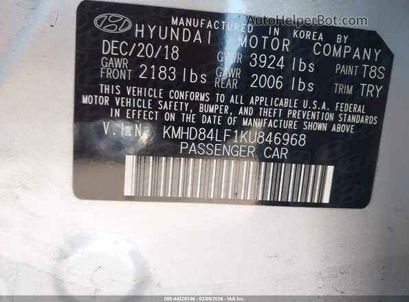 KMHD84LF1KU846968 2019 HYUNDAI ELANTRA Silver Շարժիչի բաժամունքի տեսք
