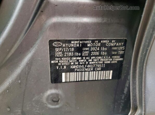 KMHD84LF4KU779511 2019 HYUNDAI ELANTRA Gray 