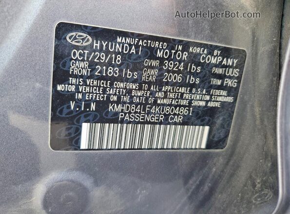 KMHD84LF4KU804861 2019 HYUNDAI ELANTRA Charcoal 