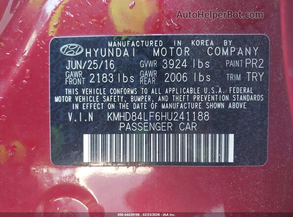 KMHD84LF6HU241188 2017 HYUNDAI ELANTRA Red 