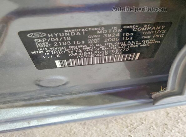 KMHD84LF6KU768770 2019 HYUNDAI ELANTRA Gray 
