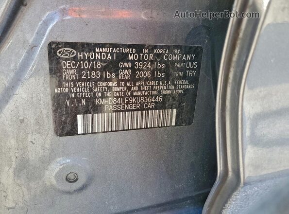 KMHD84LF9KU836446 2019 HYUNDAI ELANTRA Gray 