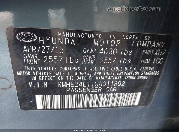 KMHE24L11GA011892 2016 HYUNDAI SONATA HYBRID Light Blue Вид подкапотного пространства