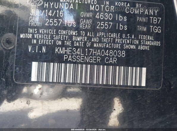 KMHE34L17HA048038 2017 HYUNDAI SONATA HYBRID Black 
