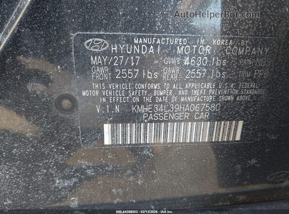 KMHE34L39HA067580 2017 HYUNDAI SONATA HYBRID Black 